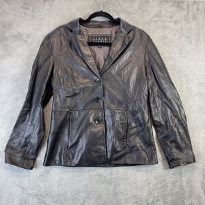 Siena Studio Leather Jacket Womens 8 Brown Button Front Pockets Career Classy